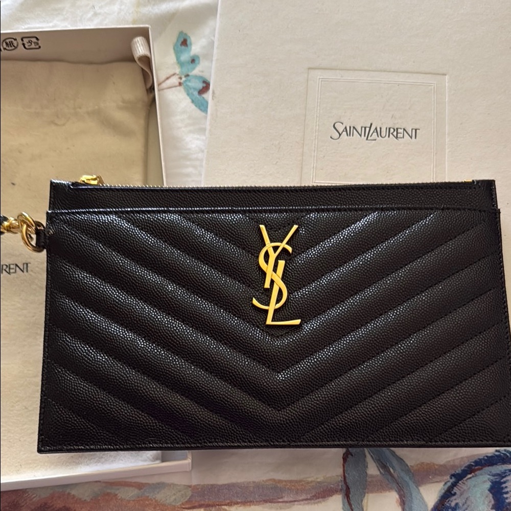 Saint Laurent Black Clutch with Gold Logo